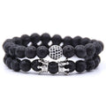 Selling 8mm Natural Matte Black Stone Beaded Health Copper Zircon Drill Ball Charm Bracelet for Women Men Crown Bracelet
