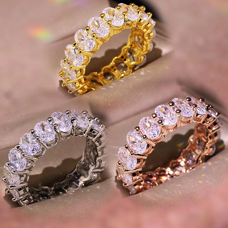 HOVANCI Luxury Rose Gold Silver Plated Cubic Zirconia Engagement Band Ring Bling Bling Oval Shape Diamond Diamond Stacking Ring MegaBDM