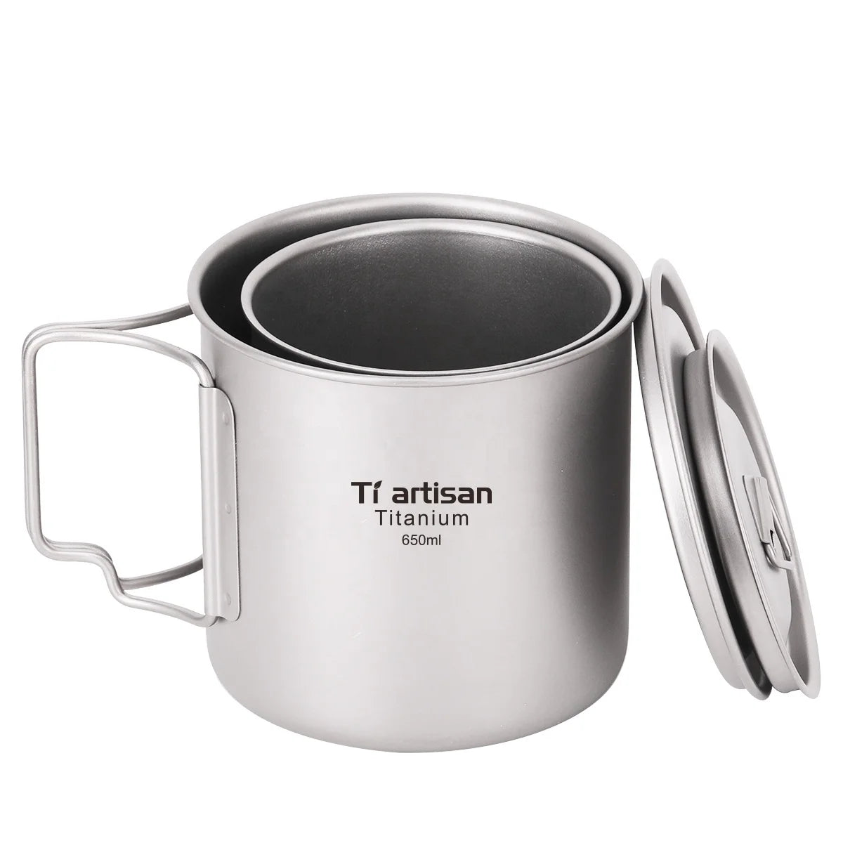 350/450/650/750ml Titanium Cup Pot with Lid Foldable Handle for Outdoor Camping Backpacking Hiking BBQ