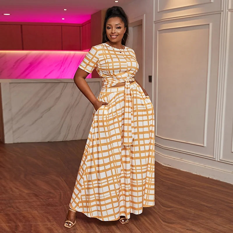 Fashion Women Two Piece Dress Solid Color Print Suit Plus Size Women's Two Piece Set