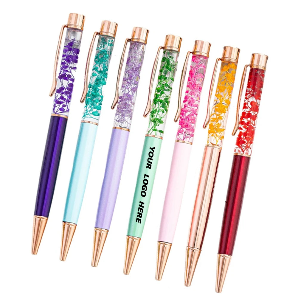 Custom Flower Crystal Ballpoint Pens - Black Ink Liquid Sand for School Office Wedding Birthday Gifts