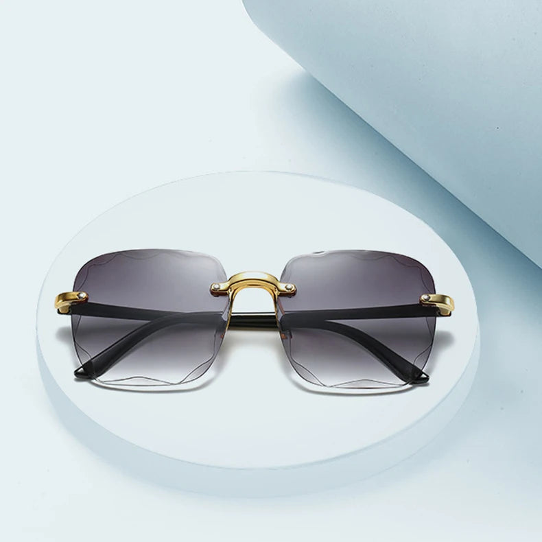 New Products Fashion Trendy Retro Elegant Eyeglasses Rimless Square UV400 Sun Glasses Glass Women Sunglasses