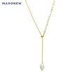 MARONEW 18K Gold  Women Jewelry Stainless Steel Pendant Choker Adjustable Long Chain Colgante Freshwater Pearl Necklace