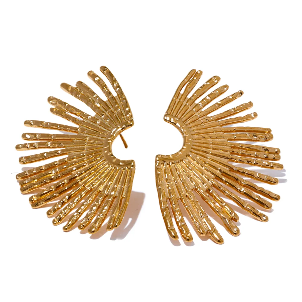 JINYOU 2586 Statement Stainless Steel Metal Waterproof Big Stud Earrings Anti Allergic Gold Steel Charm Fashion Jewelry Women