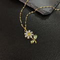 Crystal Flowers Gold Plated Stainless Steel Chain Cute Design Shinny Bright Women Necklaces
