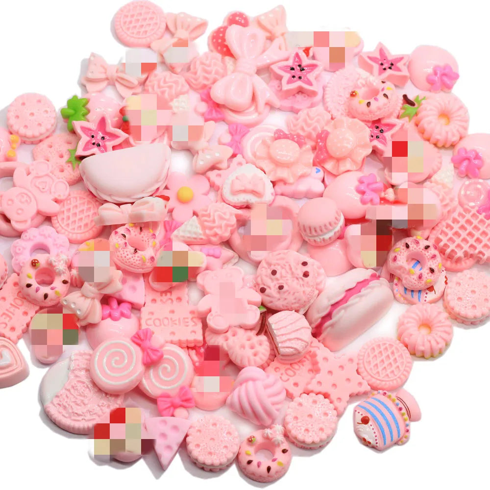Kawaii Pink Resin Flat Back Beads Assorted Styles DIY Craft Home Party Christmas Ornament Phone Case Decoration