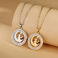 Myshape Girl Clear Zircon Round Pendant Necklace Stainless Steel Gold Color Choker Neck Chain Fashion Jewelry Valentines' Gift