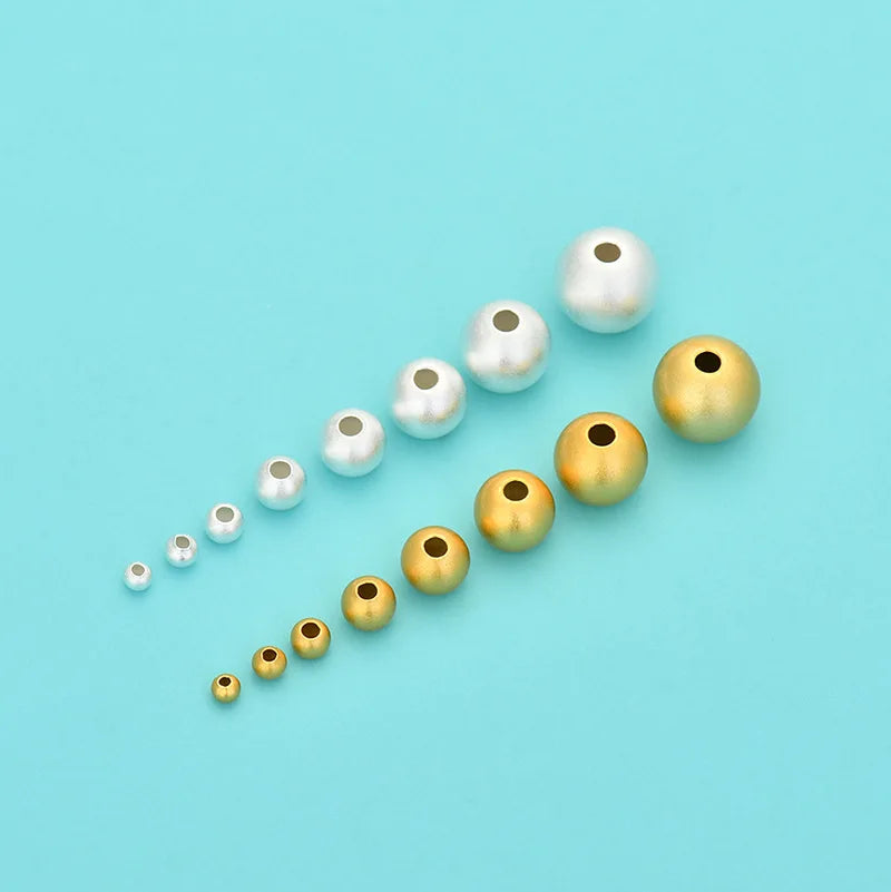 2mm-8mm 925 Sterling Silver Matte Gold Round Ball Spacer Beads for Bracelet Jewelry Making Finding