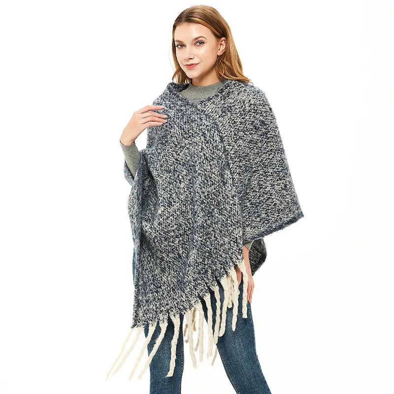 Polyester Circle Yarn Twist Braid Thick Long Tassel Tie Dye Autumn and Winter Thicken Shawl Cape