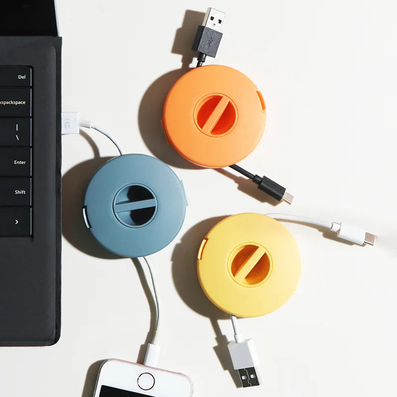 Portable Cord Management Storage Box Rotatable Data Line Organizer Mobile Phone Charging Cable Winder Plastic for Kitchen Use