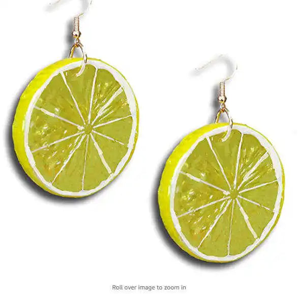 Wholesale Resin Stereo Yellow Lemon Green Lime Orange Earrings Long Pendant Fashion Summer Fruit Jewelry for Girls Gifts