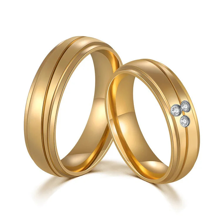 Simple Classic Stainless Steel Zircon 18K Gold Plated Unisex Wedding Ring Animal Design Third Party Certified