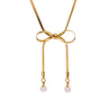 Fashion Vintage Mesh Metal Rhinestone Dainty Minimalist Bow Chain Necklace Waterproof Stainless Steel Gold Silver for Women