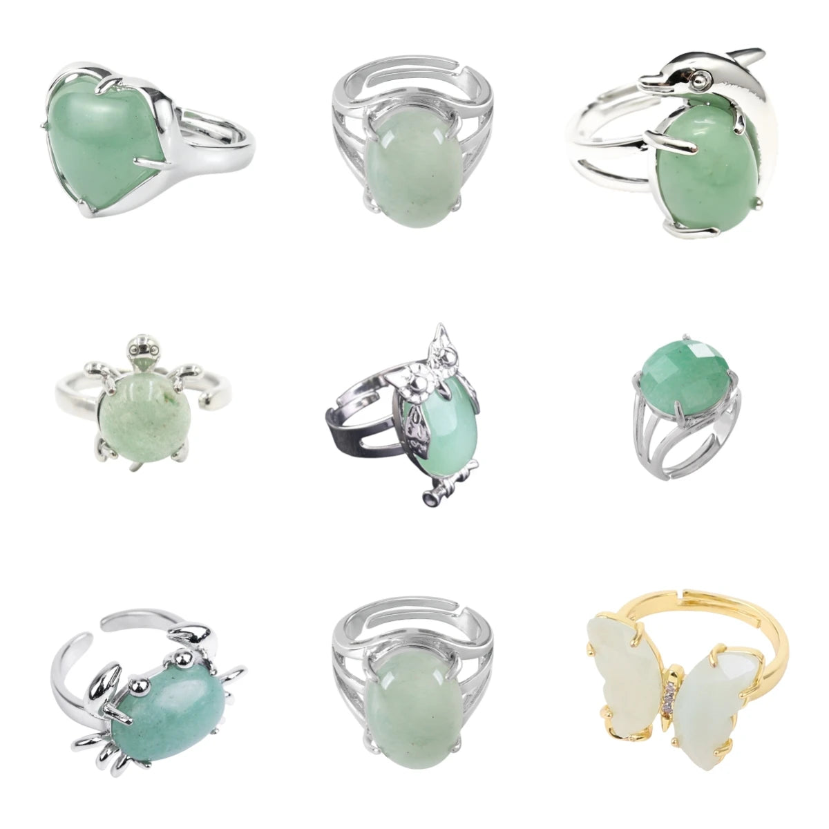 Multi Style Green Aventurine Ring Natural Crystal Ring Adjustable Opening Surprise Blind Box Gift