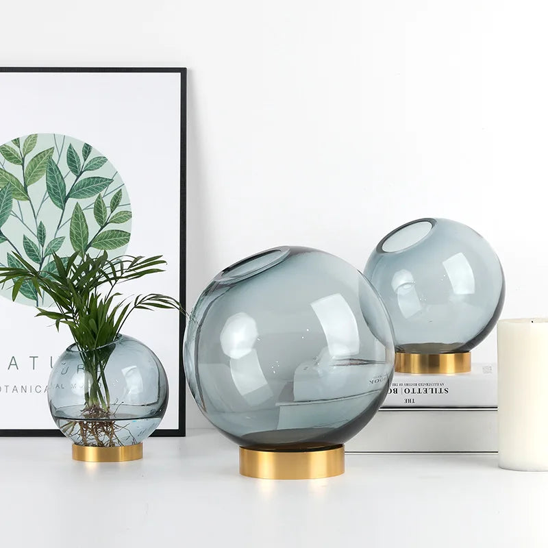Decoration Wholesale Hand Blown Living Room Decoration Round Colorful Flower Glass Vase