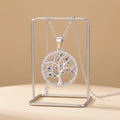 Hot Selling Fashion Women 925 Sterling Silver Colorful CZ Crystal Chakra Tree of Life Pendant Necklace