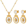 Stainless Steel White Seashell Suit Necklace Cherry Earrings Lace Jewelry Set