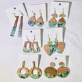 Fashion Square Round Geometric Wood Resin JEWELRY Unique Trendy Gold Foil Green Resin Heart Shape Drop Earrings