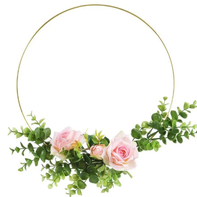 DIY Wedding Decor Gold Floral Hoop Wreath Macrame Wall Hanging Crafts Metal Ring Dreamcatcher for Graduation Ceremony