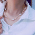New Fine Jewelry 9-10mm Gold Plated Chain Freshwater Baroque Pearl  Necklace
