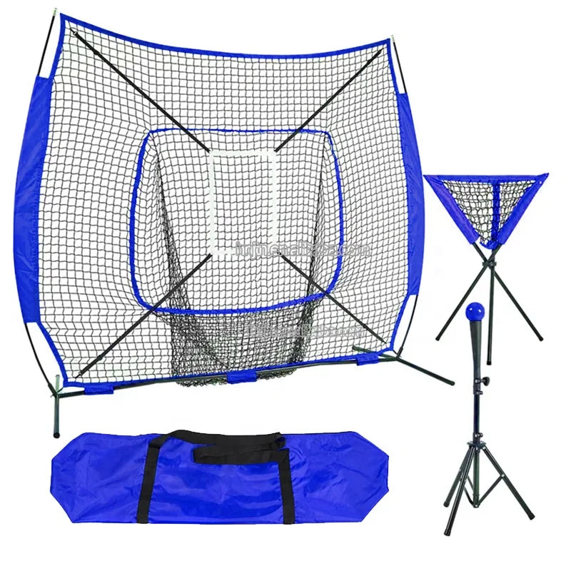7'x7' Baseball and Softball Batting Cage Net Training Equipment with Batting Tee & Hitting Cage