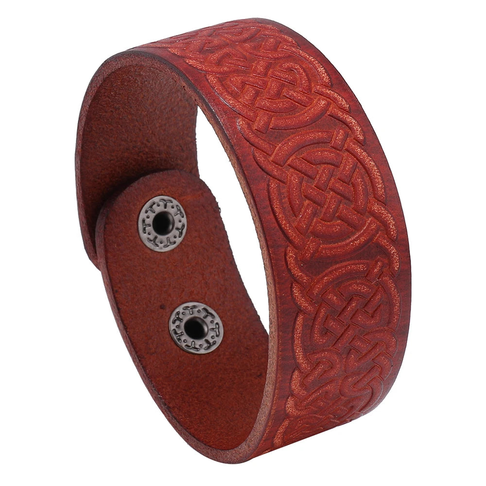 Vintage Retro Genuine Leather Fashion Bracelet Embossed Pattern Bangle for Men and Women Wholesale