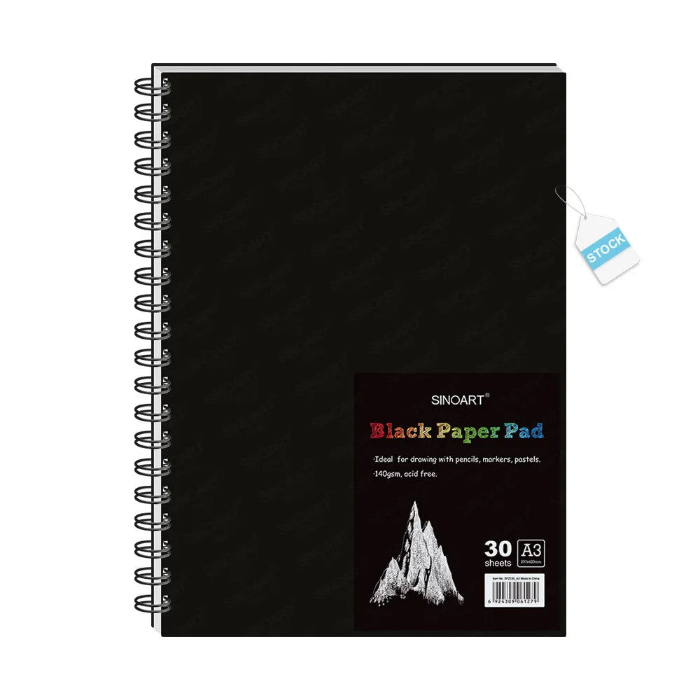 SINOART 30 Sheets A3 Size 140g Black Pad Drawing Art Sketchbook Paper Sketch Book Artist Black Paper Sketchbook Painting