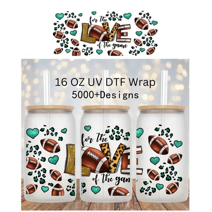 Wholesale Football NFL Team  DTF UV Wraps Ready to Ship UV DTF Cup Wraps Love Football  16Oz Libbey UV DTF Wraps for Cups