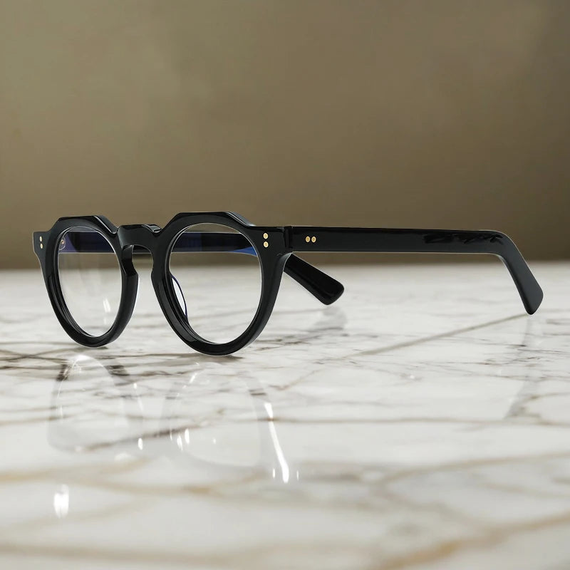 Yintai High-end Eyeglass Frame Acetate Men's Glasses Inventory Optical Designer Circular Black Eyeglass Frame