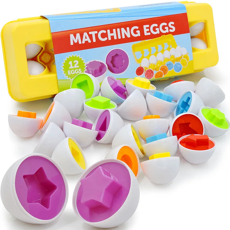 Matching Eggs 12 Pcs Set Color/Shape/Animal Recoginition Sorter Puzzle for Easter Early Learning Educational Fine Motor Skill Gi