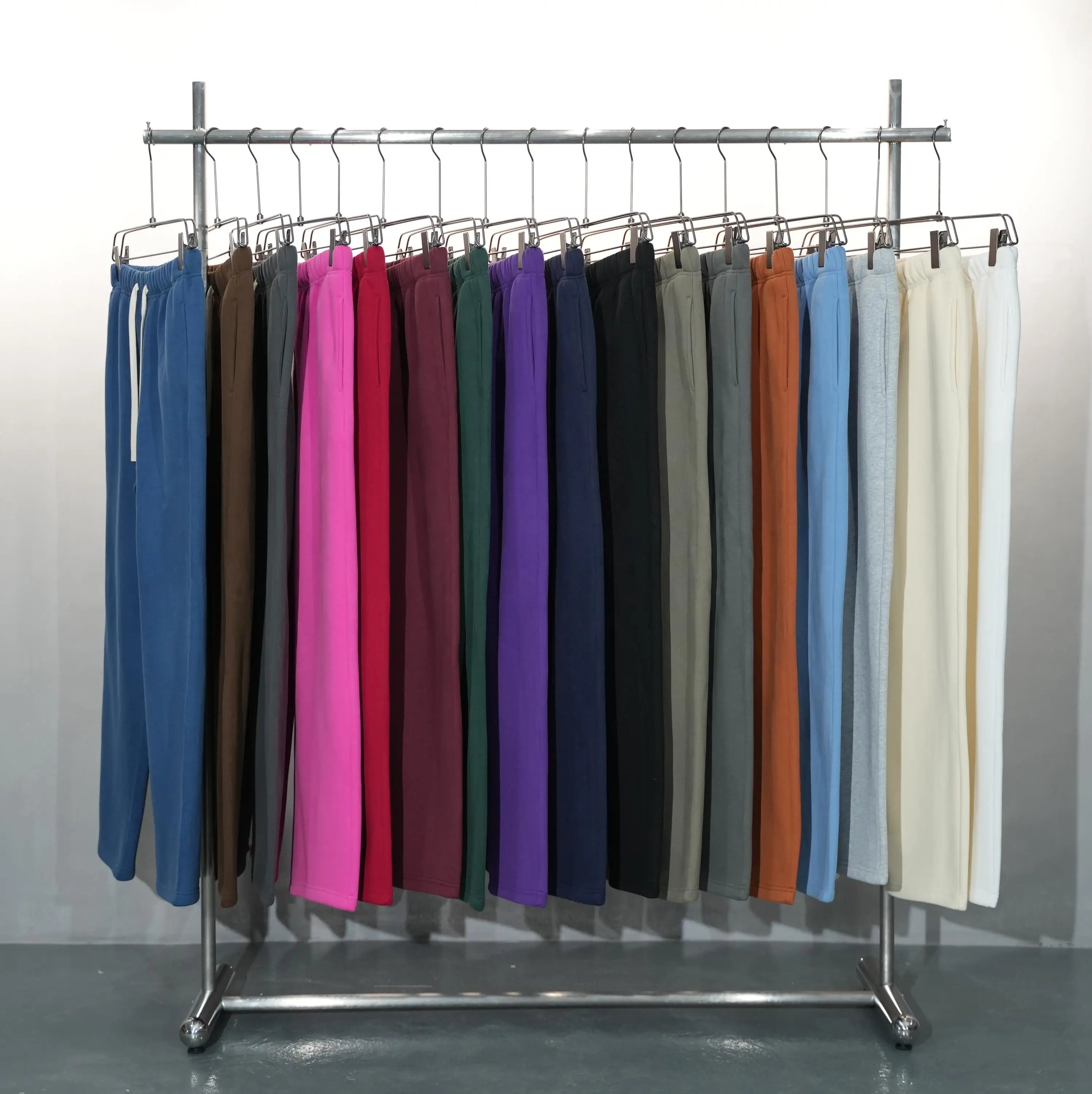 Heavyweight Fleece-lined Men's Wide-leg Straight-leg Pants Solid Color Casual Sport Pants Sweatpants and Hoodie Set