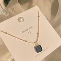 SC New Trendy Dainty Gold Plated Necklace Inspired Black Square Pendant Necklace Stainless Steel Necklaces for Women Jewelry