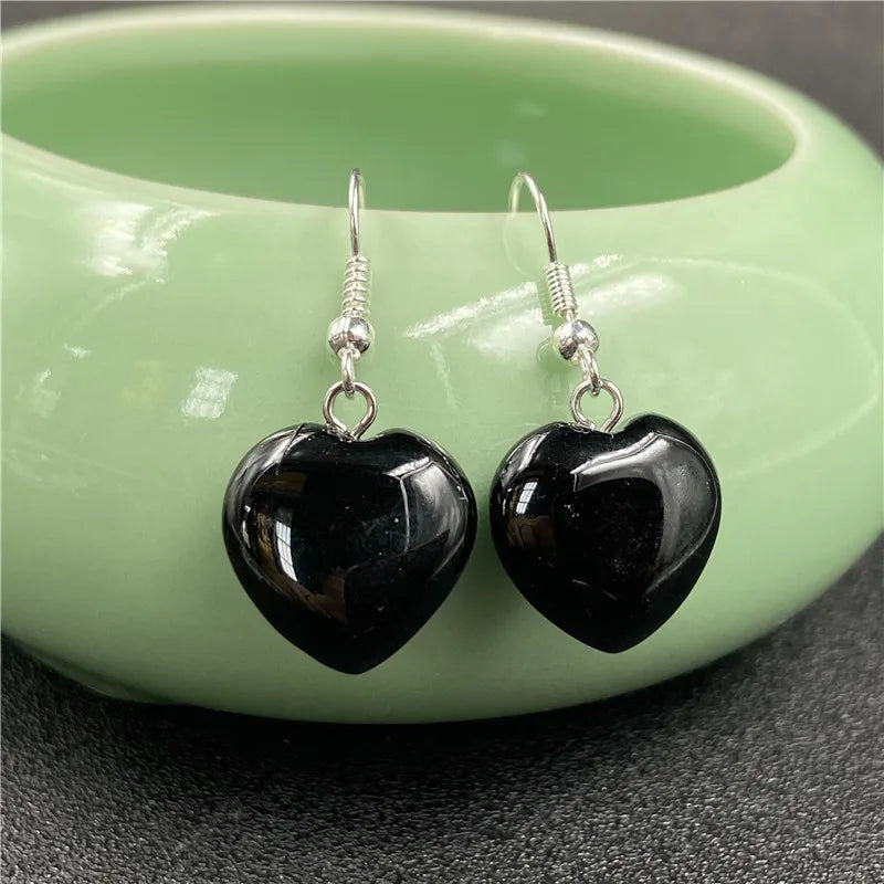 HY Natural Stone Sterling Silver Earrings Wholesale Healing Crystal Heart Star Moon Shape Women Earring