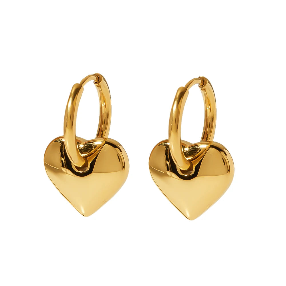 PVD Plated Stainless Steel Simple Love Heart Drop Huggie Hoop Earrings 18K Tarnish Free Women Earrings