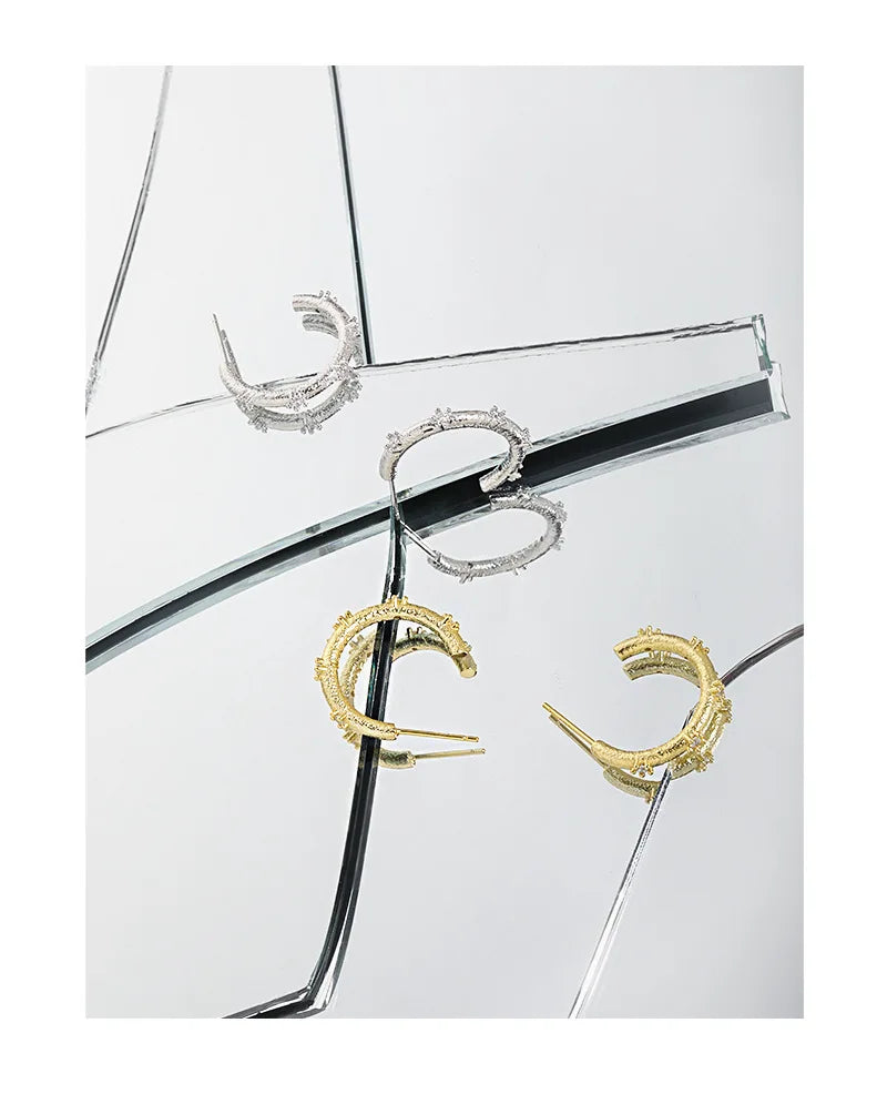 New Design S925 Sterling Silver C Shape Zirconia Simple 925 Silver Hoop Earrings for Women EF797