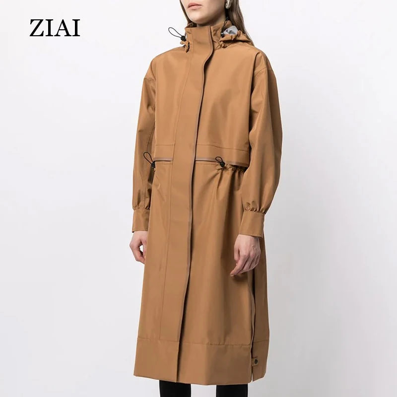 New Spring Parka Long Waistband Hooded Warm Coat Casual Windproof Zipper Jacket Custom