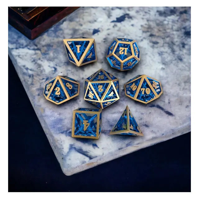 LM Double Swords RPG Game Set Rolling Metal Hollow Red D&D Dice Custom Logo Included