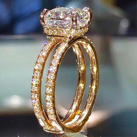 CAOSHI Factory Luxury Two Layer Design Square Crystal 4 Claws Rings for Female Engagement Gold Plated CZ Rings Jewelry for Women