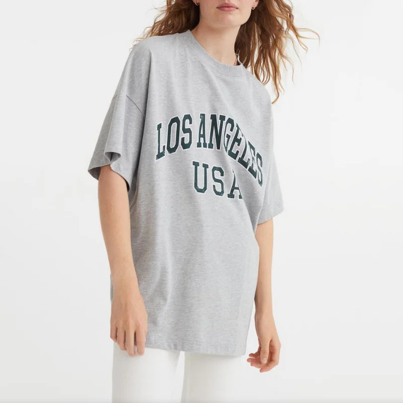 Basic Letter Women's T-shirts Cool Summer Fashion Female T-shirt Solid Color Short Sleeve Loose Harajuku Top