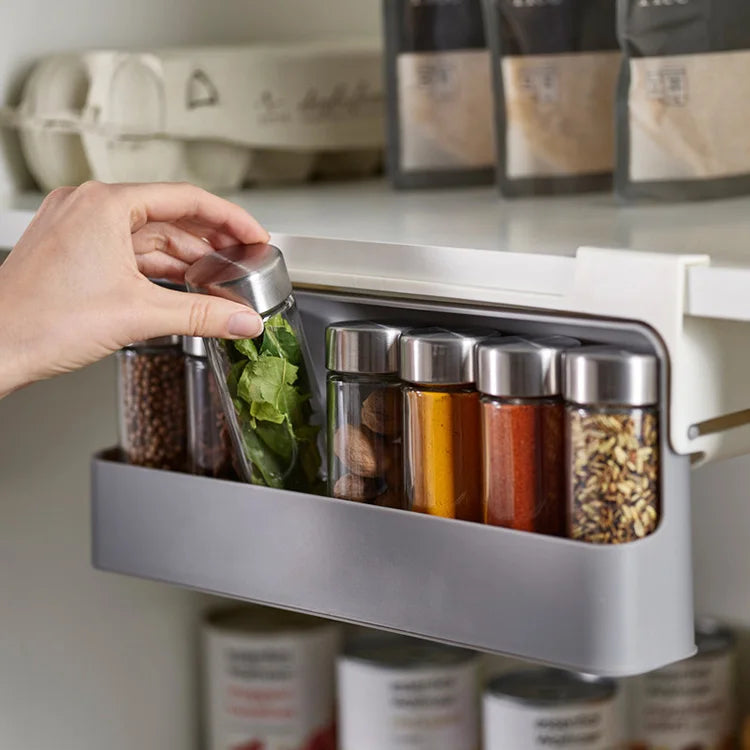 Cabinet Spice Storage Organizer Condiment Storage Rack Punch-free Storage Rack Solid Color Kitchen Rack