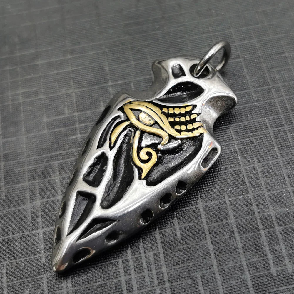 Eye of Horus Arrow Ancient Egyptian Protection Pendant on Gold/Silver Plated Stainless Steel Chains Necklace for Men