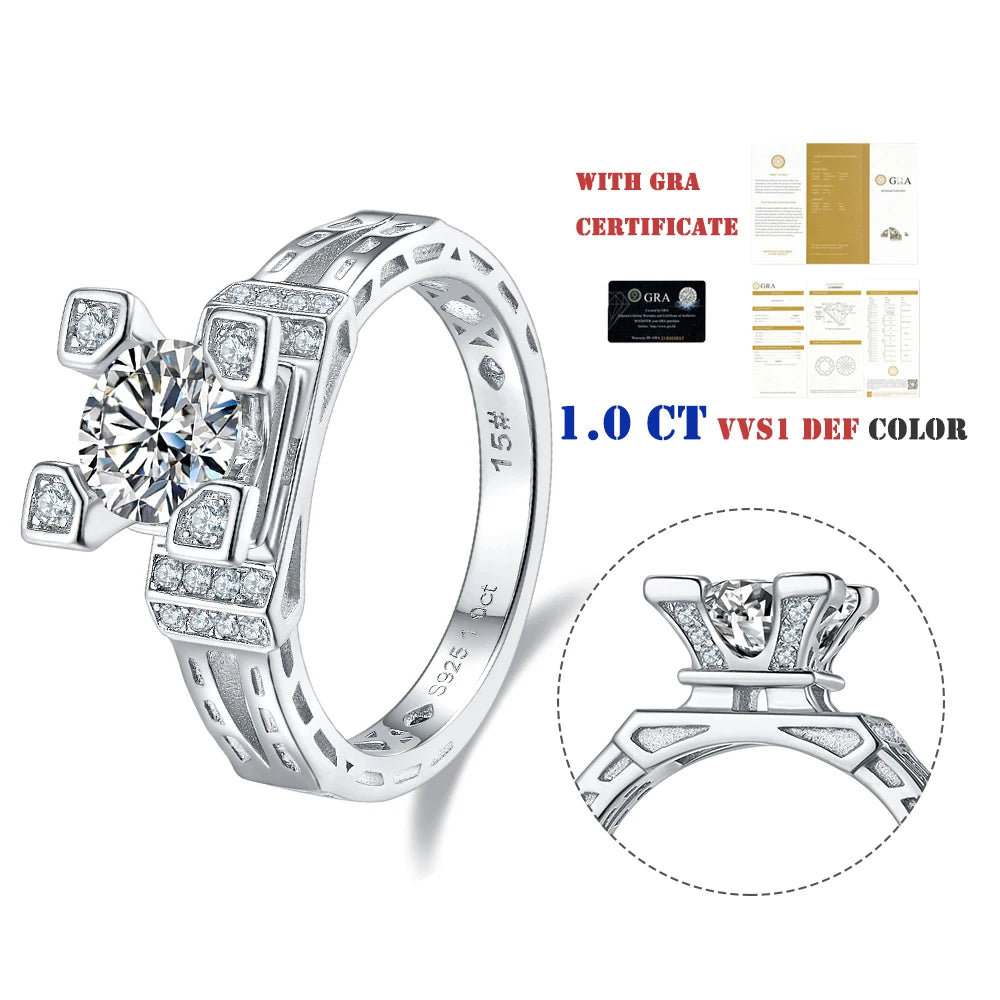 Abiding Fine Jewelry 925 Sterling Silver VVS1 DEF Color Moissanite Diamond Unique Designs Engagement Custom Ring