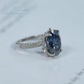Silver 925 Original 8 Carat Brilliant Cut Diamond Test Past Sparkling Blue Oval Moissanite Wedding Ring for Women Fine Jewelry