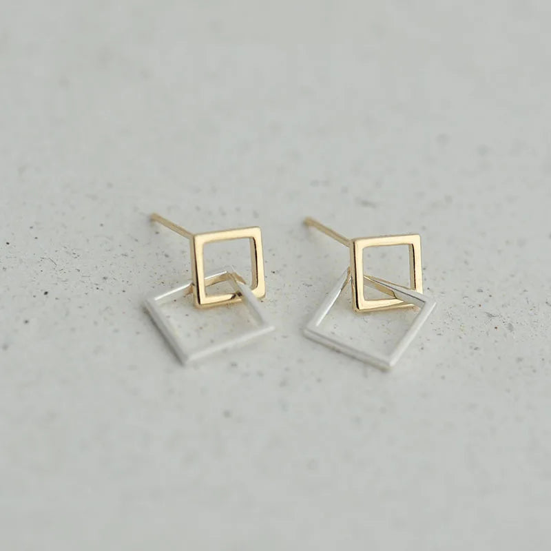 Simple Light square Shaped Geometric Stud Gold Plated Earrings for Women