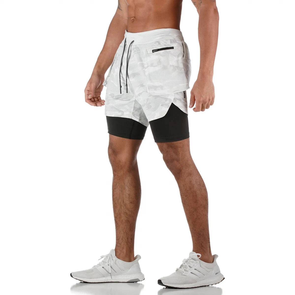 Mens Athleisure Fitness Sports Running Training Work Out Breathable Double Layer Shorts