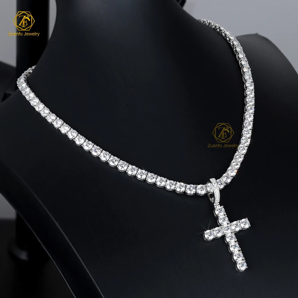 Fine Jewelry 925 Silver Diamond Cross Charm Custom Iced Out 5.0mm VVS Mossanite Pendant for Tennis Chain
