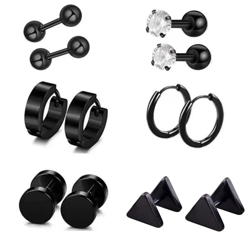 G2299 Wholesale Titanium Steel Black Earring Set Men Huggies Hoop Zircon Stud Fashion Jewelry Earrings