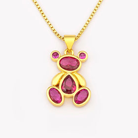 QIKU Cute Bear 6 Colors Crystal Pendant Women Necklace Fashion Korean Jewelry Girl Birthday Party Children's Day Gift Wholesale