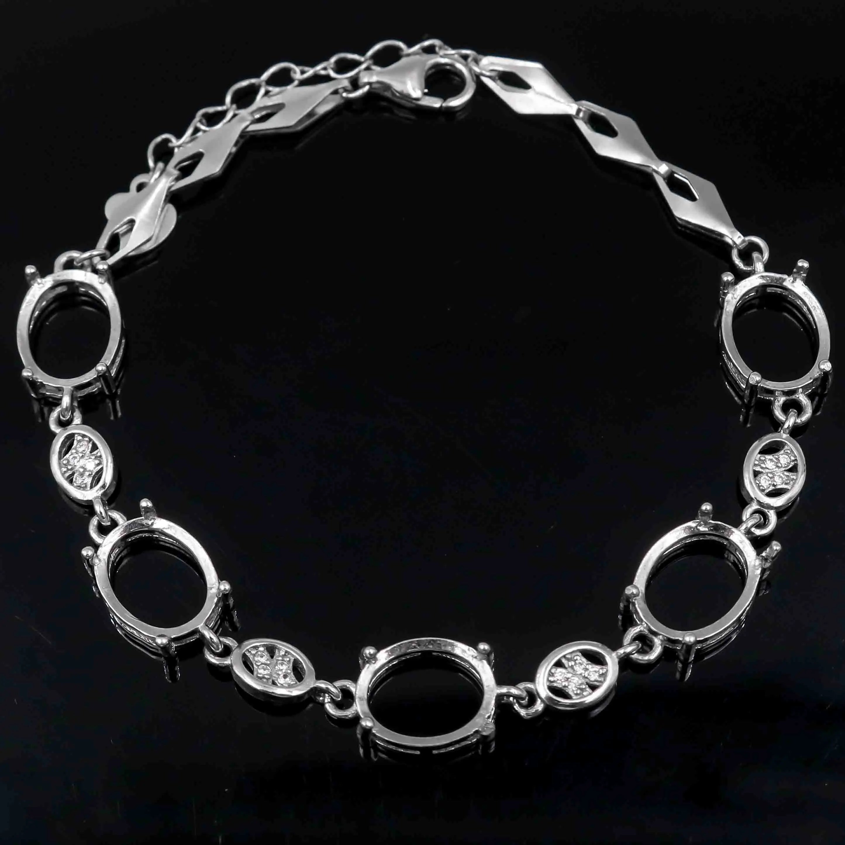 Sterling Silver 8*10mm Semi Mount Bracelet Blank Empty Support Mountain Setting S925 Base Holder Without Stone for DIY Inlay