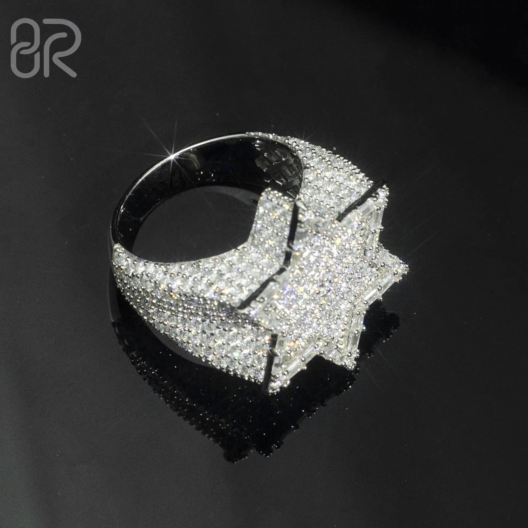 Wholesale Vvs Moissanite Hip Hop Ring Luxury Design Iced Out Baguette Cut Gold Plated 925 Silver Ring for Men Women